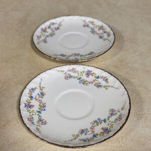 Two Vintage Pope Gosser “Blue Belle” Floral Saucers